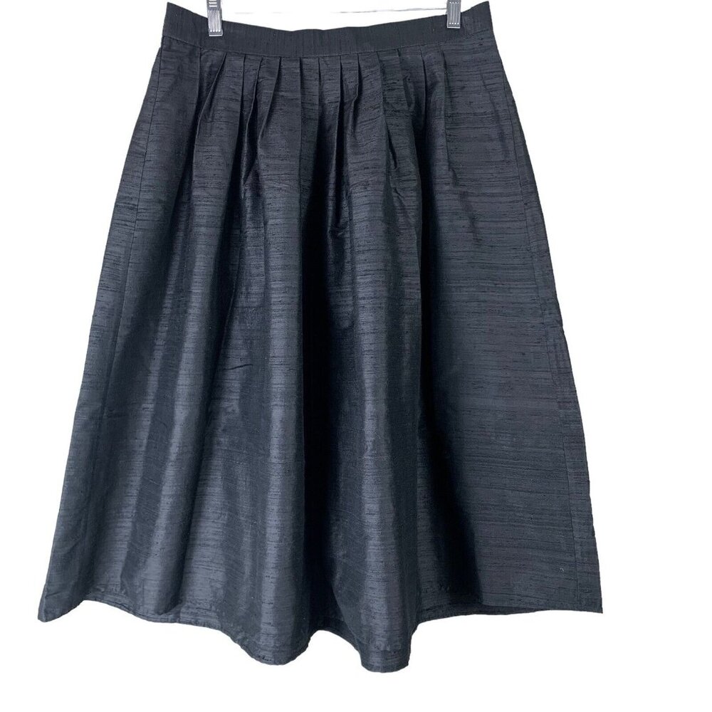 Lisa Anne Essentials Rtw Size 10 Silk Skirt Black Pleated A Line Midi Length